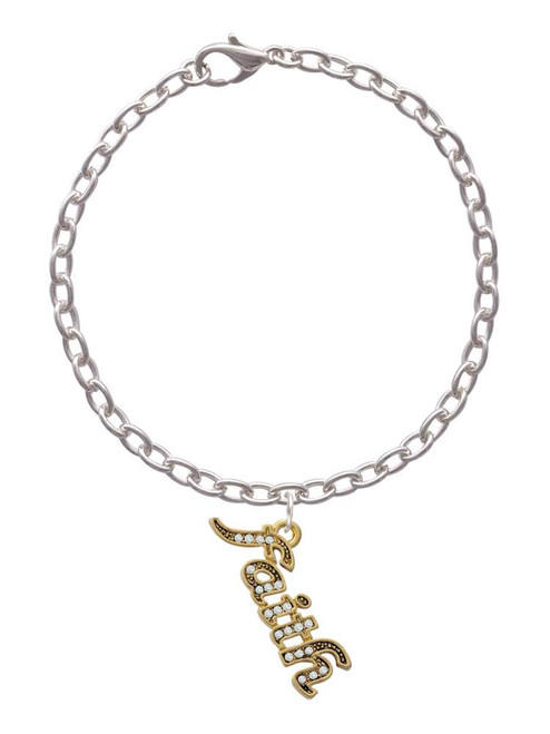Gold Tone Script ''Faith'' with Clear Crystals Charm Bracelet