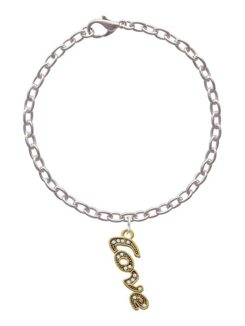 Gold Tone Script ''Love'' with Clear Crystals Charm Bracelet
