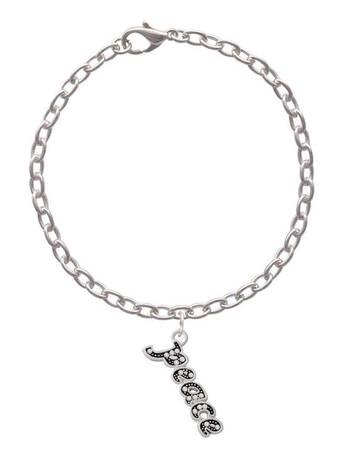 Script ''Peace'' with Clear Crystals Charm Bracelet
