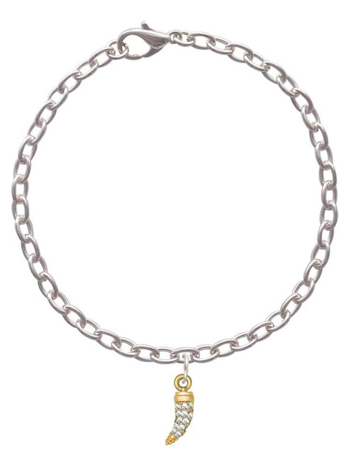 Gold Tone Small Crystal Sabre Tooth Charm Bracelet