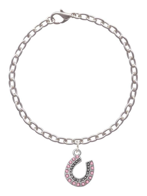 Beaded Pink Crystal Horseshoe with Good Luck Charm Bracelet