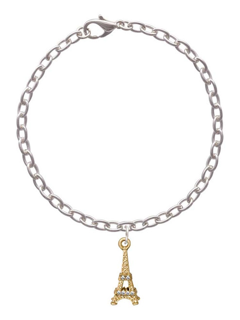 Gold Tone Crystal Eiffel Tower Charm Bracelet