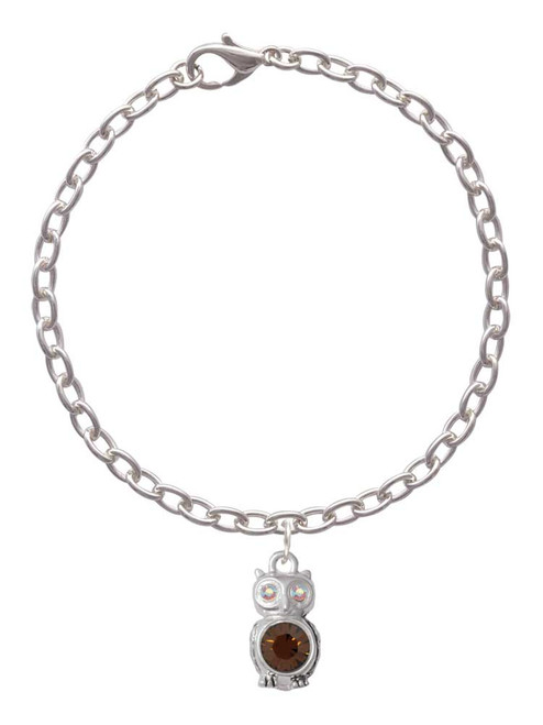 3-D Brown & AB Crystal Owl Charm Bracelet