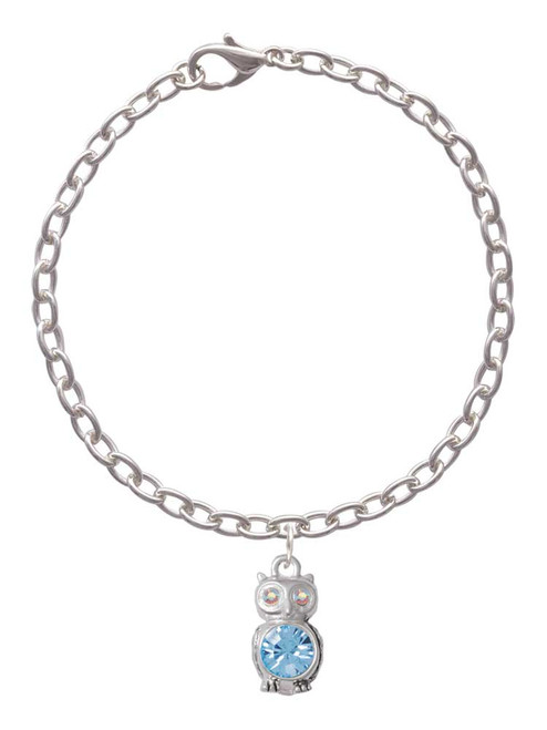3-D Light Blue & AB Crystal Owl Charm Bracelet