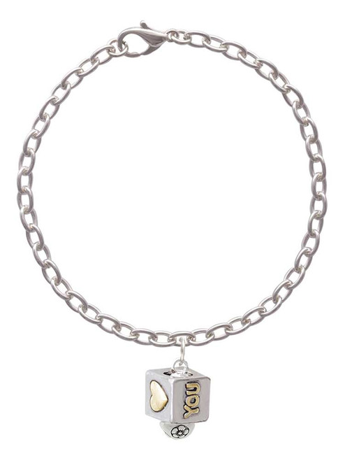 Two Tone Love You Square Spinner Charm Bracelet