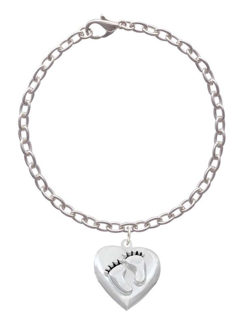 Baby Feet Heart Locket Charm Bracelet
