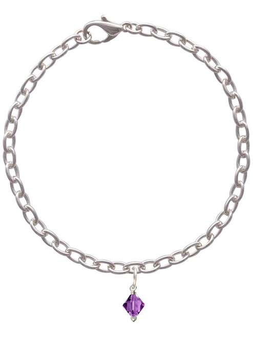 February - Purple - 6mm Crystal Bicone Charm Bracelet