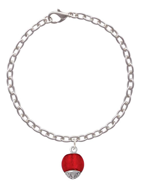 12mm Scarlett Red Roller Spinner with Silver Tone Lining Glass Spinner Charm Bracelet