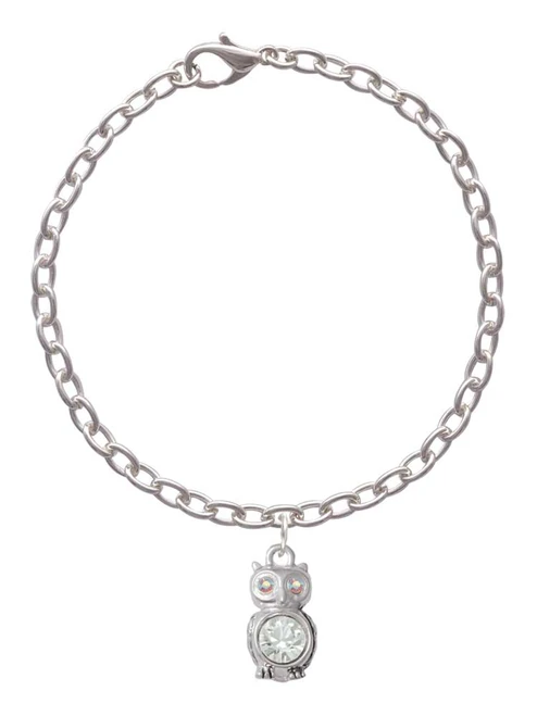 3-D Clear AB Crystal Owl Charm Bracelet