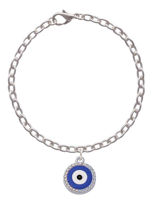 Large Blue Evil Eye with AB Crystal Border Charm Bracelet
