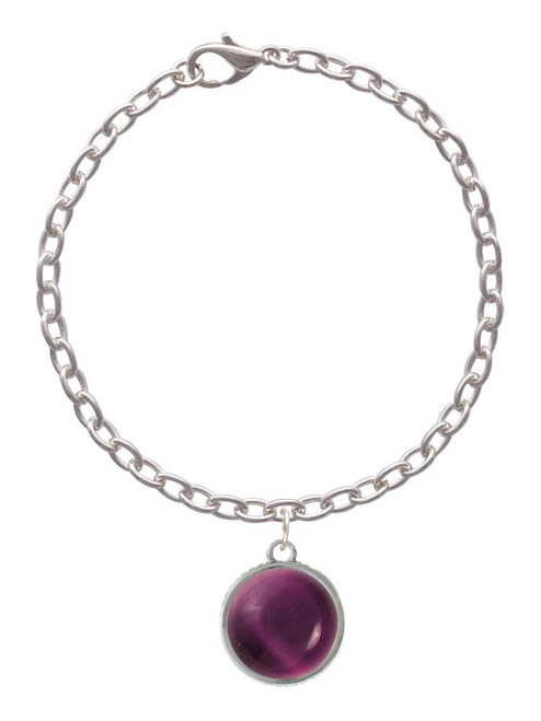 Round - Imitation Cat's Eye - Purple - Charm Bracelet
