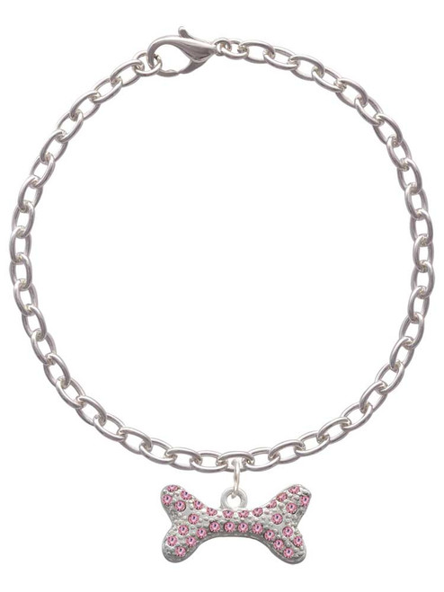 Large Light Pink Crystal Dog Bone Charm Bracelet