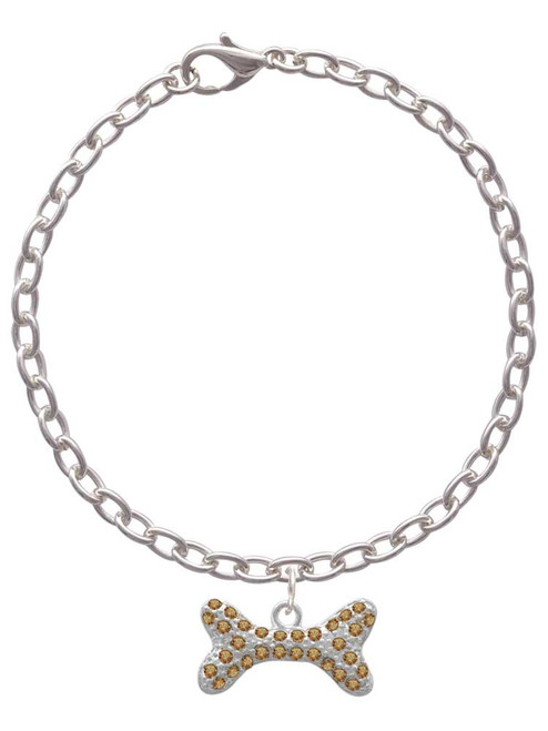 Large Brown Crystal Dog Bone Charm Bracelet