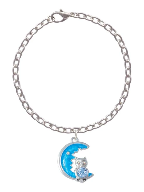 Large Blue Owl on Hot Blue Moon Charm Bracelet