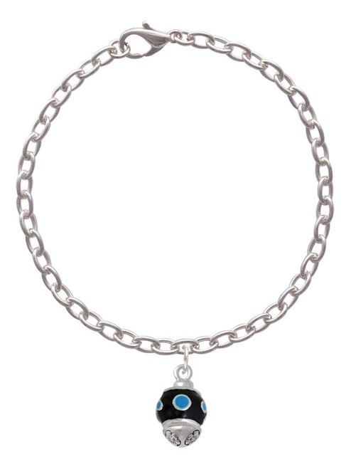 Hot Blue Dots on Black Spinner Charm Bracelet