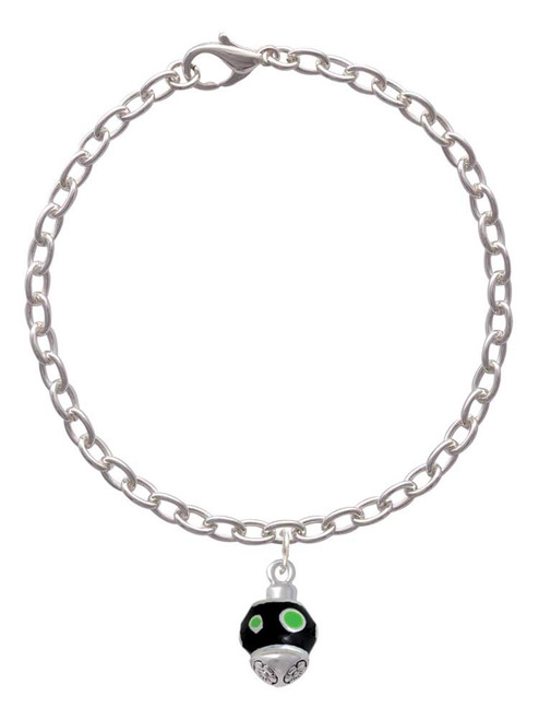 Lime Green Dots on Black Spinner Charm Bracelet