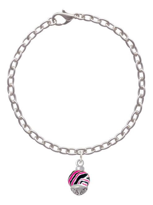 Wide Hot Pink Zebra Print Band Spinner Charm Bracelet