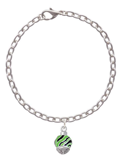 Wide Lime Green Zebra Print Band Spinner Charm Bracelet