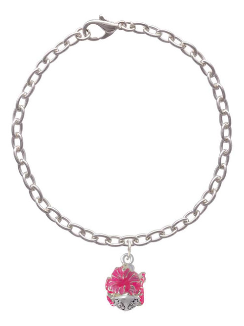 Hot Pink Hibiscus Flowers Spinner Charm Bracelet