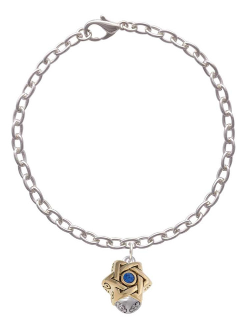 Star of David with Blue Crystal - Gold Tone Spinner Charm Bracelet