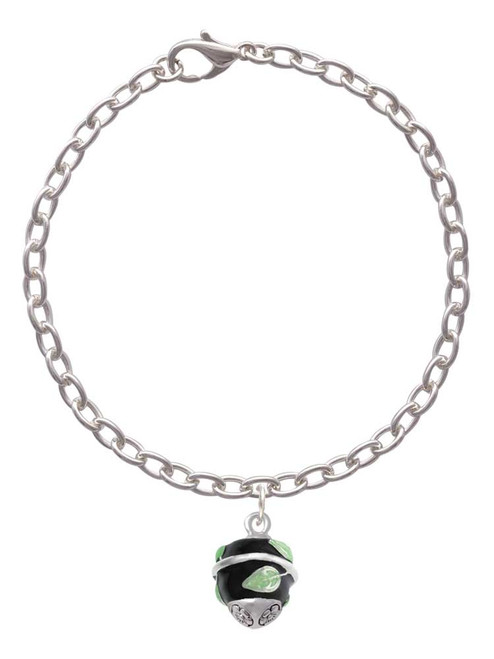 Lime Leaves on Black Band Spinner Charm Bracelet