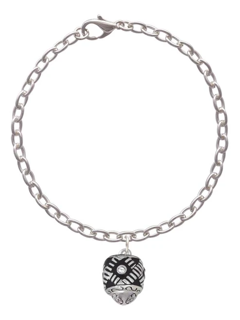 Diagonal Banded Barrel with Clear Crystals Spinner Charm Bracelet