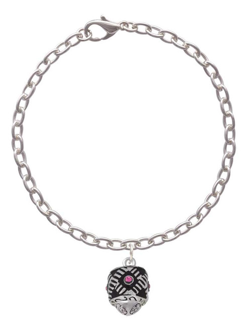 Diagonal Banded Barrel with Hot Pink Crystals Spinner Charm Bracelet