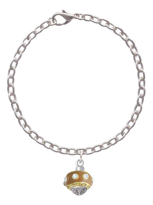 Tan with Crystals Gold Tone Spinner Charm Bracelet