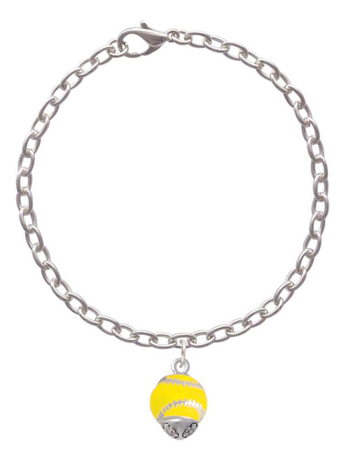 Yellow Softball with Silver Tone Stitching Spinner Charm Bracelet
