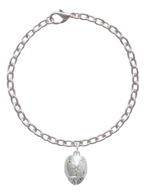 Silver Tone Barrel with AB Clear Crystal Stars Spinner Charm Bracelet