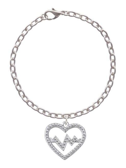 Large Clear Crystal Heart with Heartbeat Charm Bracelet