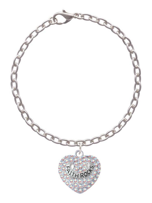 Faith Rocks on AB Crystal Heart Charm Bracelet