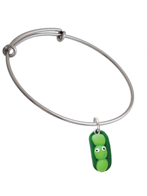 Fimo Clay Three Peas in a Pod Charm Bangle Bracelet