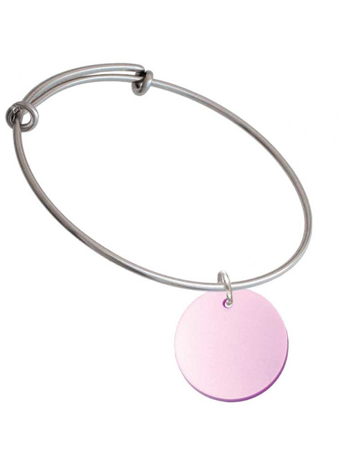 Acrylic 1" Disc Light Purple Imitation Pearl Charm Bangle Bracelet