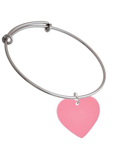 Acrylic 1" Pink Heart Charm Bangle Bracelet