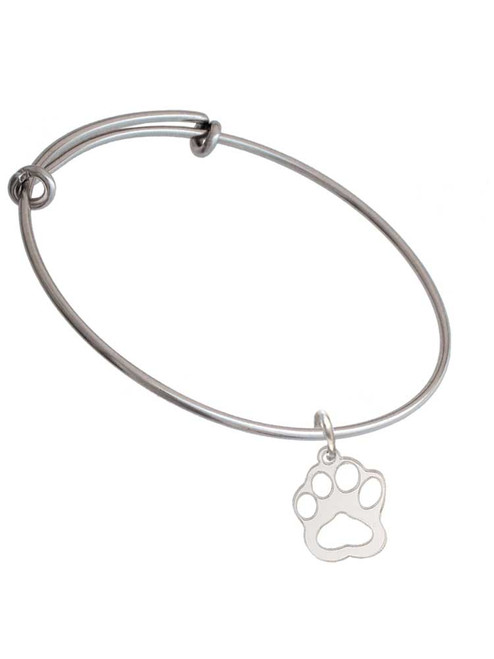 Acrylic Small Paw Mirror Silver Tone Charm Bangle Bracelet