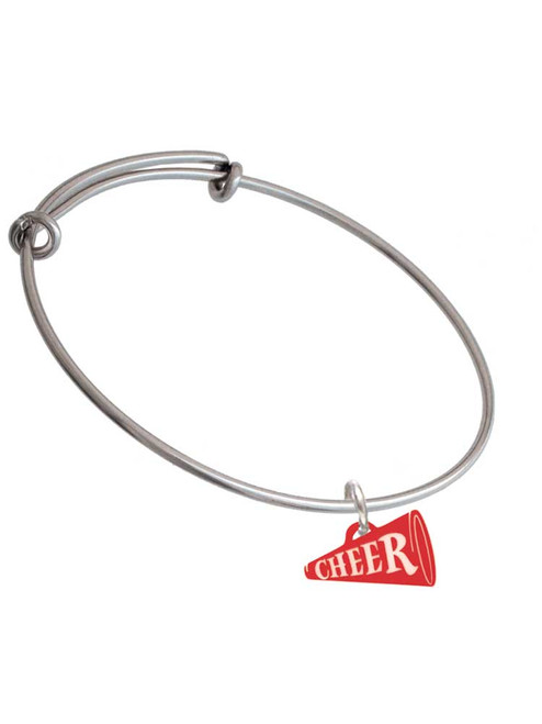 Acrylic 3/4" Red Cheer Megaphone Charm Bangle Bracelet