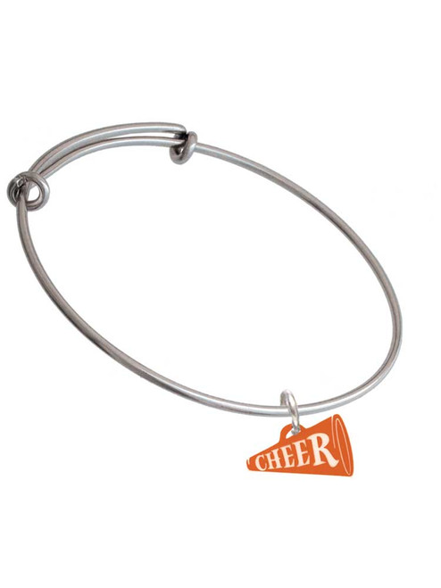 Acrylic 3/4" Orange Cheer Megaphone Charm Bangle Bracelet