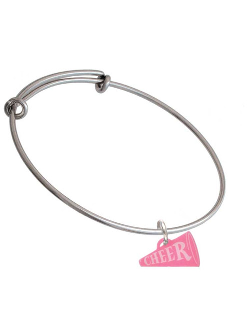 Acrylic 3/4" Hot Pink Cheer Megaphone Charm Bangle Bracelet