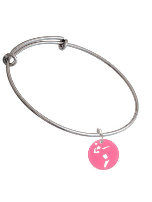 Acrylic Small Pink Disc Volleyball Player Charm Bangle Bracelet