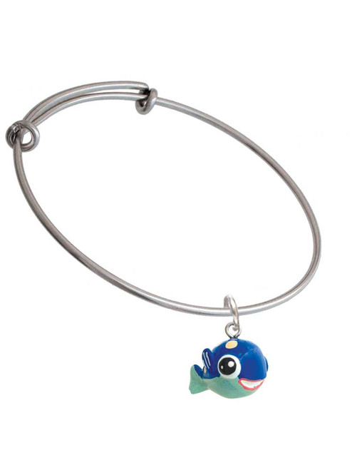 Resin Blue Fish with Pink Polka Dots Charm Bangle Bracelet