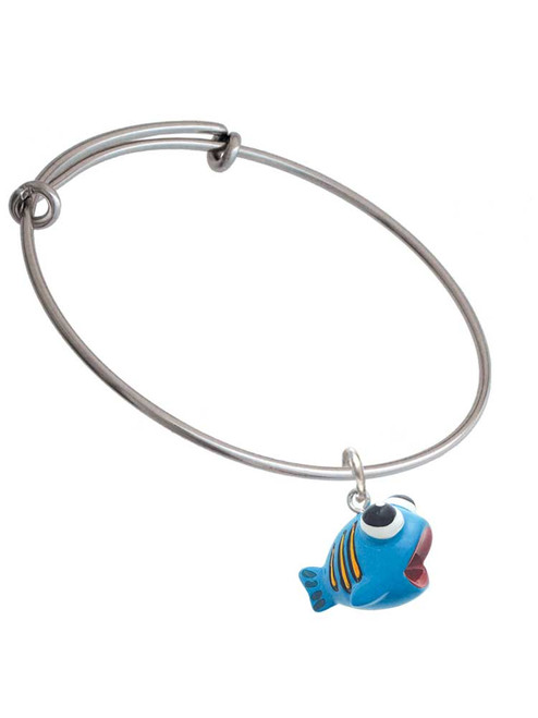 Resin Blue Fish with Orange Stripes Charm Bangle Bracelet
