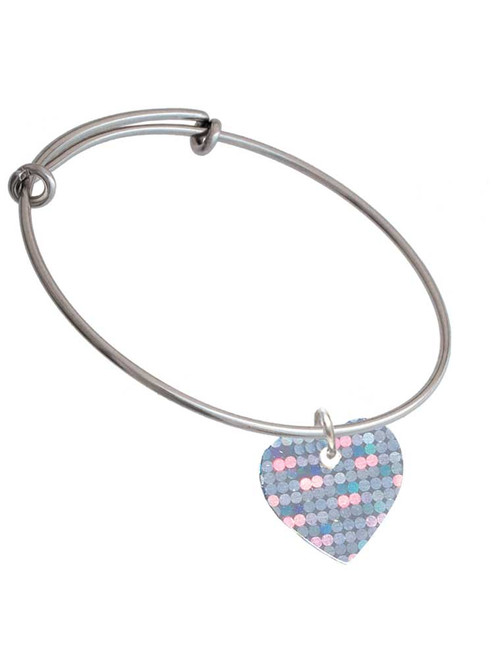 Acrylic Small Hologram Heart Charm Bangle Bracelet
