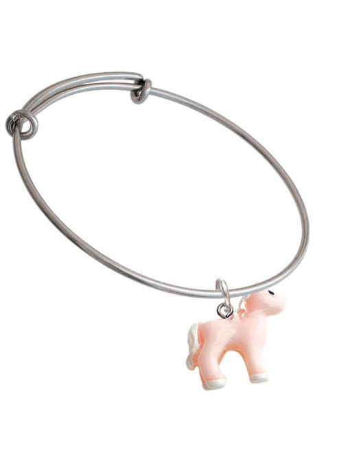Resin Pink Pony Charm Bangle Bracelet