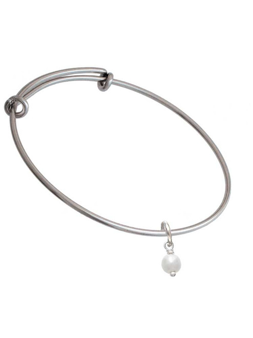 6mm Glass Imitation Pearl Bead Drop Charm Bangle Bracelet