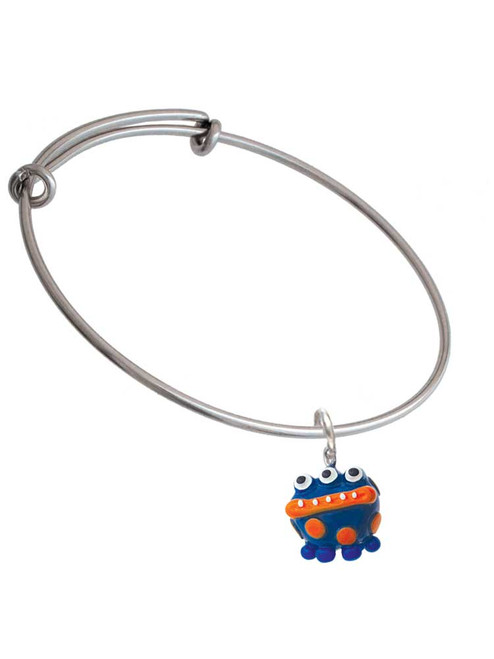 Resin Blue Monster with Orange Dots Charm Bangle Bracelet