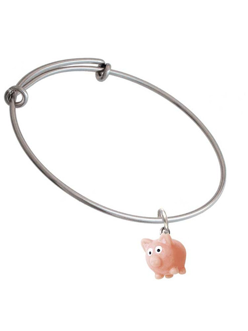 Resin Pink Pig Charm Bangle Bracelet