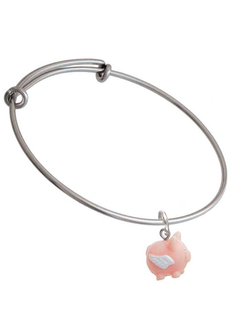 Resin Flying Pink Pig Charm Bangle Bracelet