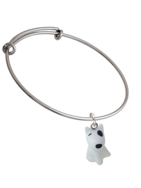 Resin White Bull Terrier Dog Charm Bangle Bracelet
