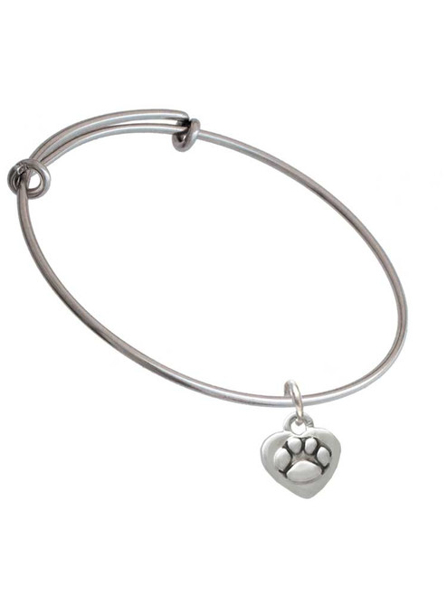 Mini Heart with Paw Charm Bangle Bracelet